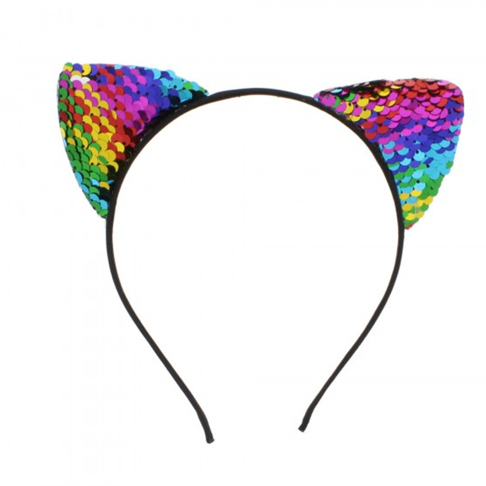 Zac's Alter Ego - Rainbow Sequin Ears Ohren Haarband - Mehrfarben